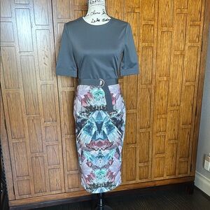 Ted Baker Purple and Gray Embellished Midi Dress